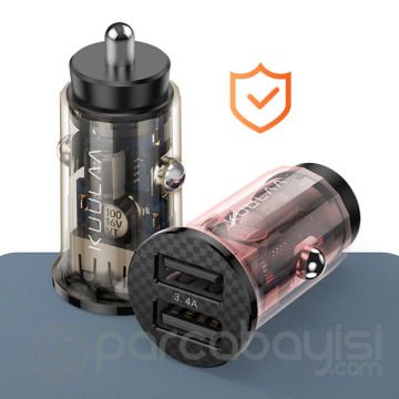 KUULAA 3.4A 17W Hızlı Şarj Şeffaf Mini Dual USB Araç Şarj Başlık