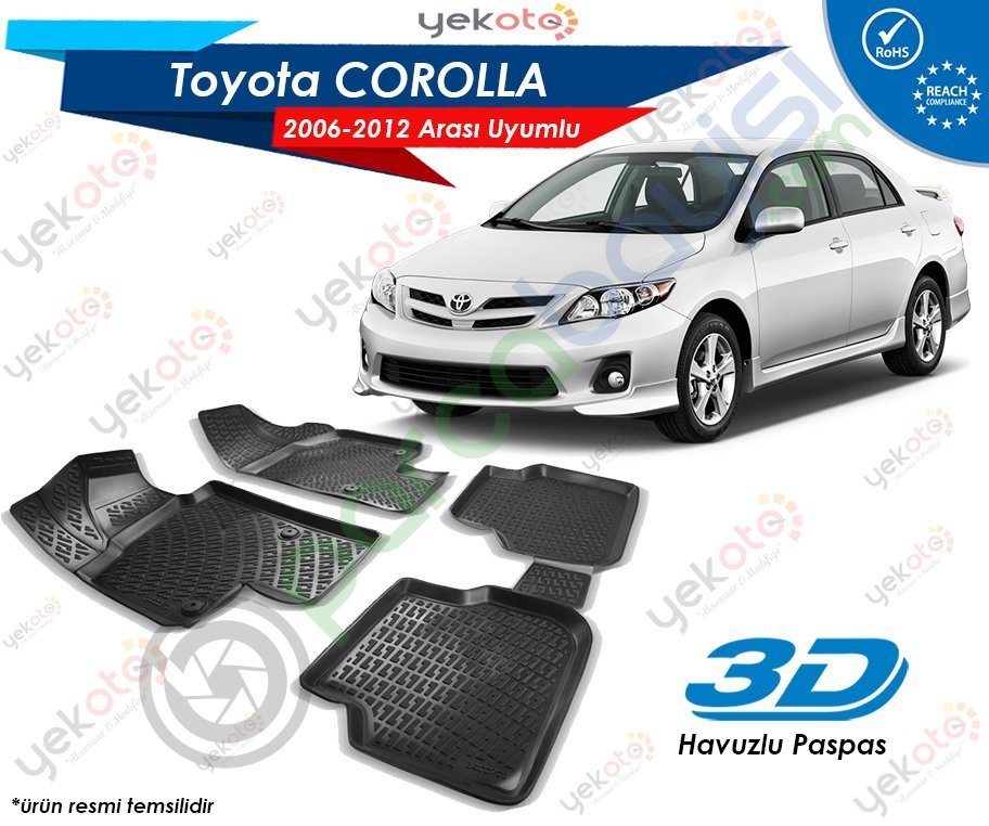 Toyota Corolla 2006-2012 Arası Uyumlu Araca Özel 3D Havuzlu Paspas Siyah