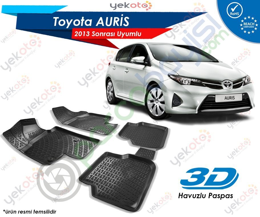 Toyota Auris 2013 Sonrası Uyumlu Araca Özel 3D Havuzlu Paspas Siyah