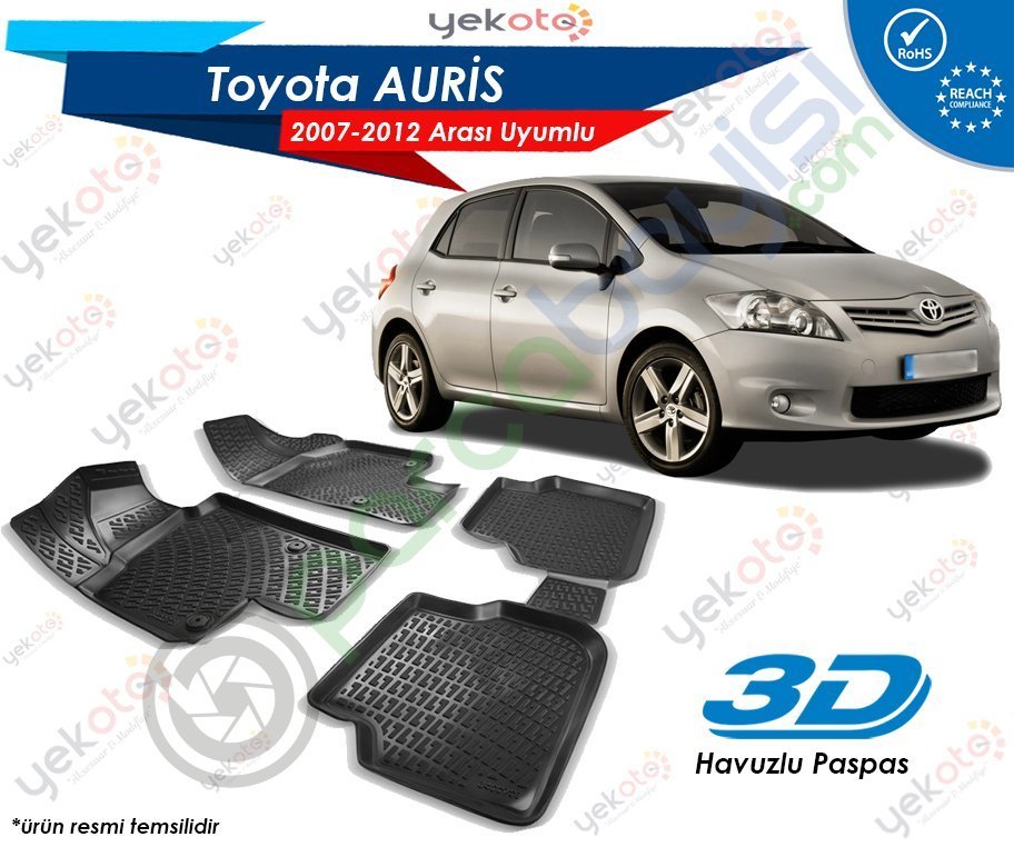 Toyota Auris 2007-2012 Arası Uyumlu Araca Özel 3D Havuzlu Paspas Siyah