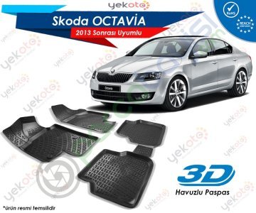 Skoda Octavia 2013 Sonrası Uyumlu Araca Özel 3D Havuzlu Paspas Siyah