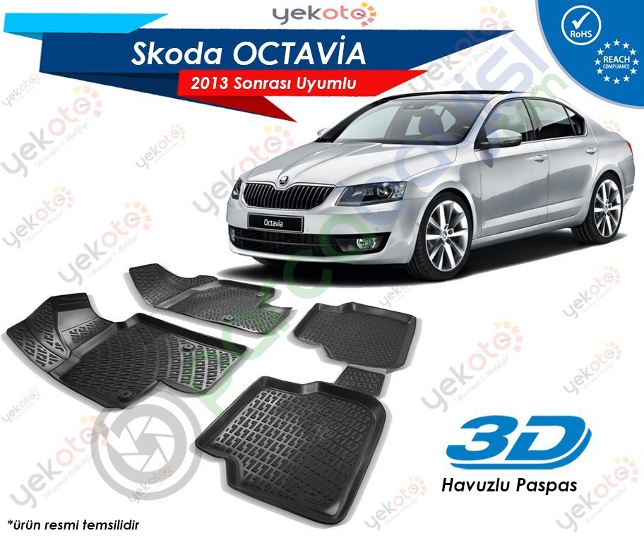 Skoda Octavia 2013 Sonrası Uyumlu Araca Özel 3D Havuzlu Paspas Siyah