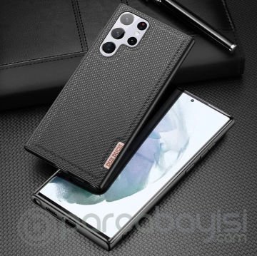 Dux Ducis Fino Serisi Samsung Galaxy S22 Ultra Kılıf Premium Dokuma Silikon Kılıf