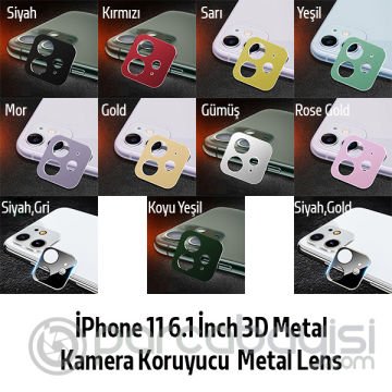 iPhone 11 6.1 3D Metal Kamera Koruyucu Metal Lens