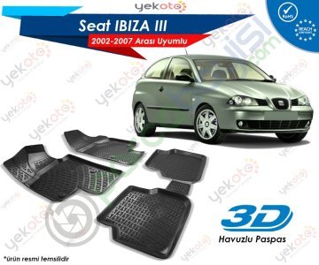 Seat İbiza 2002-2007 Arası Uyumlu Araca Özel 3D Havuzlu Paspas Siyah