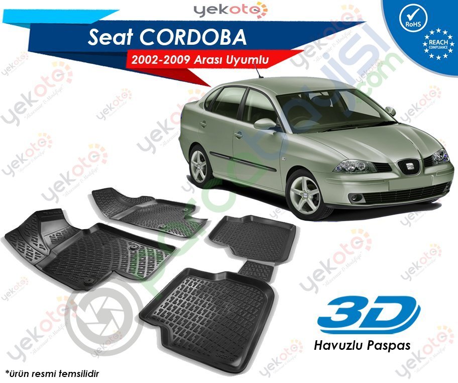 Seat Cordoba 2002-2009 Arası Uyumlu Araca Özel 3D Havuzlu Paspas Siyah
