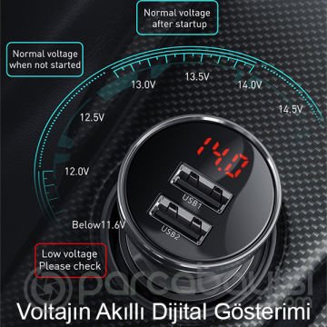 Baseus Digital Display 24W 4.8A Dual USB Çİft Usb Hızlı Araç Şarjı