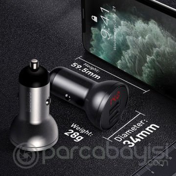 Baseus Digital Display 24W 4.8A Dual USB Çİft Usb Hızlı Araç Şarjı