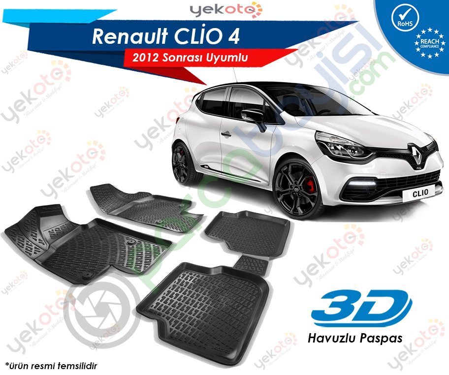 Renault Clio 4 2012 Sonrası Uyumlu Araca Özel 3D Havuzlu Paspas Siyah