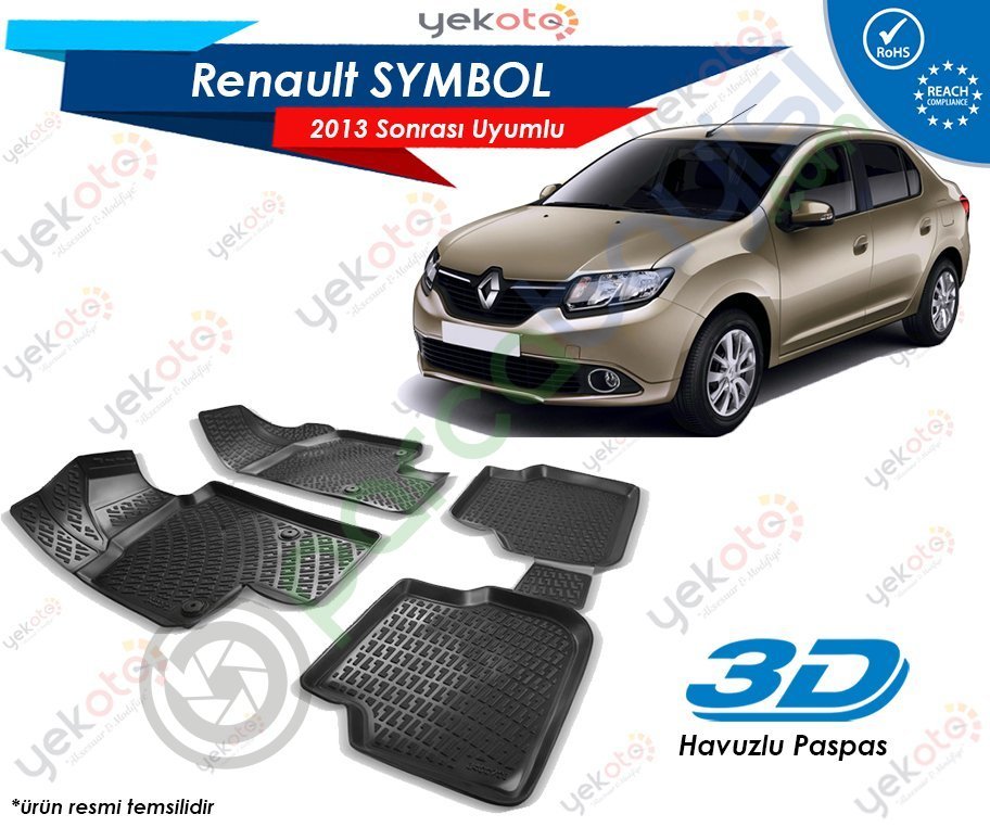 Renault Symbol 2013 Sonrası Uyumlu Araca Özel 3D Havuzlu Paspas Siyah