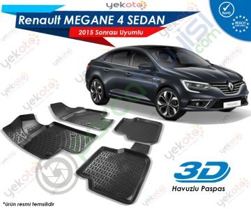 Renault Megane 4 2015 Sonrası Uyumlu Araca Özel 3D Havuzlu Paspas Siyah