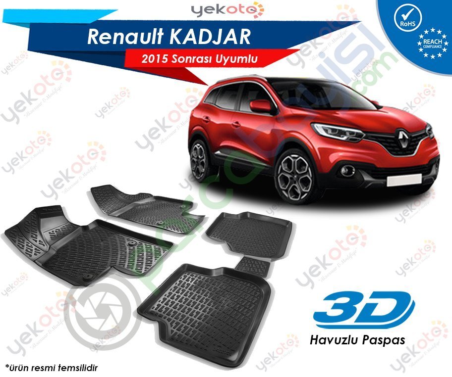 Renault Kadjar 2015 Sonrası Uyumlu Araca Özel 3D Havuzlu Paspas Siyah