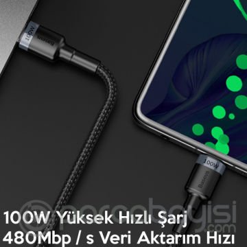 Baseus Cafule PD2.0 100W flash Şarj Usb Type-C Kablo (20V 5A) 2 Metre