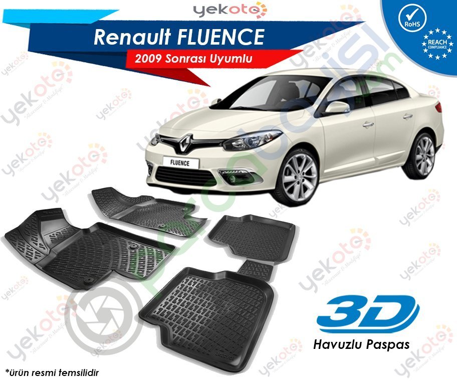 Renault Fluence 2009 Sonrası Uyumlu Araca Özel 3D Havuzlu Paspas Siyah