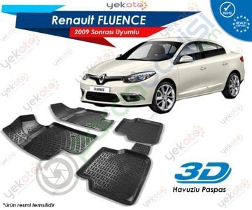Renault Fluence 2009 Sonrası Uyumlu Araca Özel 3D Havuzlu Paspas Siyah