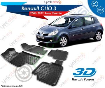 Renault Clio 3 2006-2012 Arası Uyumlu Araca Özel 3D Havuzlu Paspas Siyah