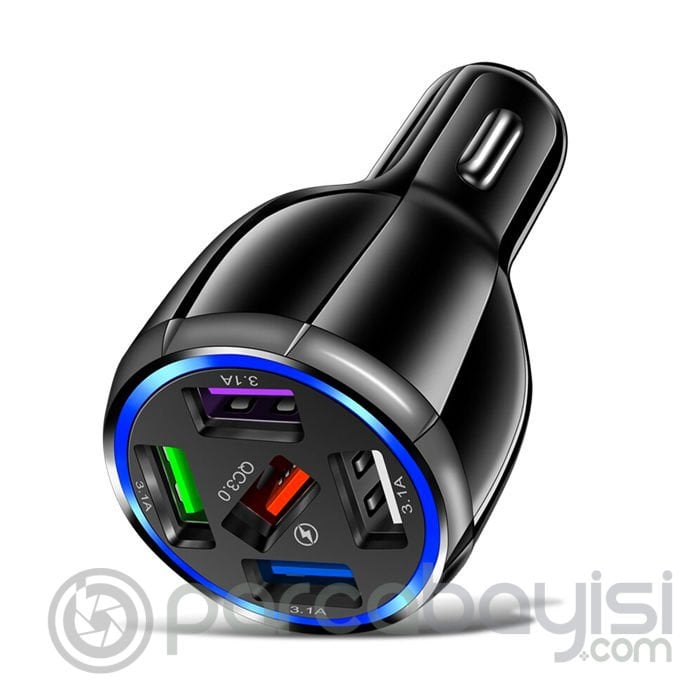 USLION 5 Portlu QC3.0 Çoklu USB Araç Çakmaklık Hızlı Şarj Aleti Araç Şarjı