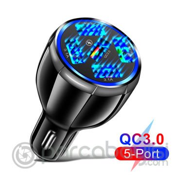 USLION 5 Portlu QC3.0 Çoklu USB Araç Çakmaklık Hızlı Şarj Aleti Araç Şarjı