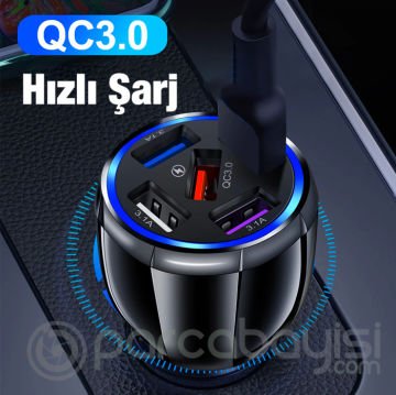 USLION 5 Portlu QC3.0 Çoklu USB Araç Çakmaklık Hızlı Şarj Aleti Araç Şarjı
