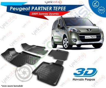 Peugeot Partner Tepee 2009 Sonrası Uyumlu Araca Özel 3D Havuzlu Paspas Siyah