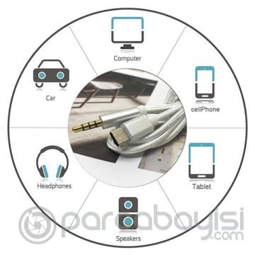 Ally Halat Usb Type-C To 3.5mm Aux Kablo Type C Araç Muzik Kablosu