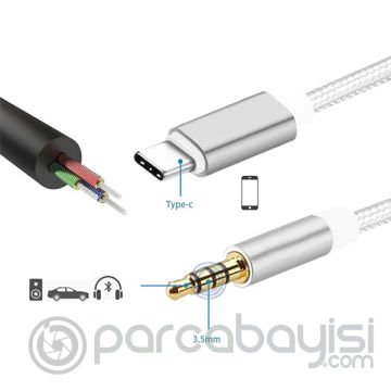 Ally Halat Usb Type-C To 3.5mm Aux Kablo Type C Araç Muzik Kablosu