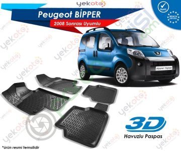 Peugeot Bipper 2008 Sonrası Uyumlu Araca Özel 3D Havuzlu Paspas Siyah