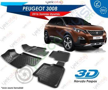 Peugeot 3008 2016 Sonrası Uyumlu Araca Özel 3D Havuzlu Paspas Siyah