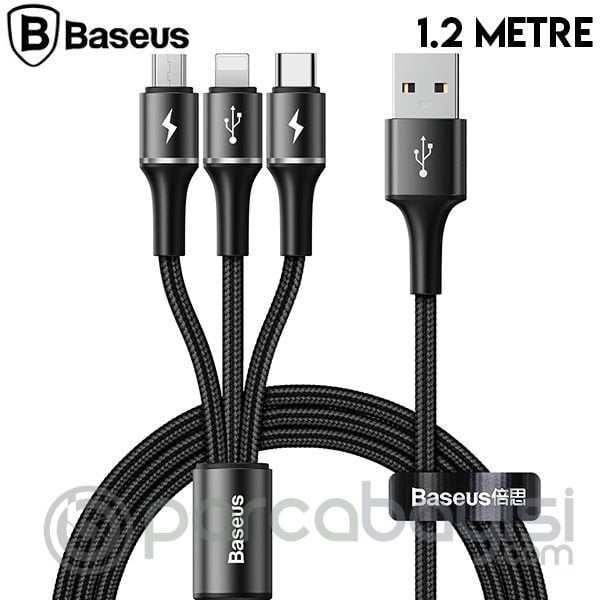 Baseus halo data 3in1 1.2m3 Başlık Usb Kablo Micro-Type-C İPhone
