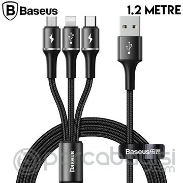 Baseus halo data 3in1 1.2m3 Başlık Usb Kablo Micro-Type-C İPhone
