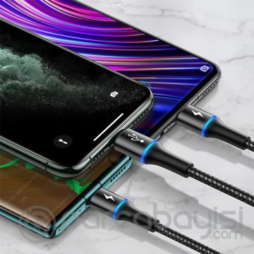 Baseus halo data 3in1 1.2m3 Başlık Usb Kablo Micro-Type-C İPhone