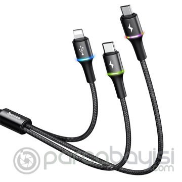 Baseus halo data 3in1 1.2m3 Başlık Usb Kablo Micro-Type-C İPhone
