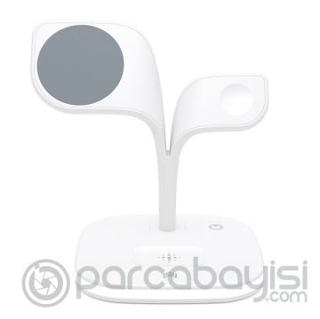 Ally 5in1 iPhone 14-13-12 Apple Watch Tutucu Kablosuz Şarj İstasyonu Hızlı Şarj Standı LED Işıklı