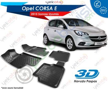 Opel Corsa E 2015 Sonrası Uyumlu Araca Özel 3D Havuzlu Paspas Siyah