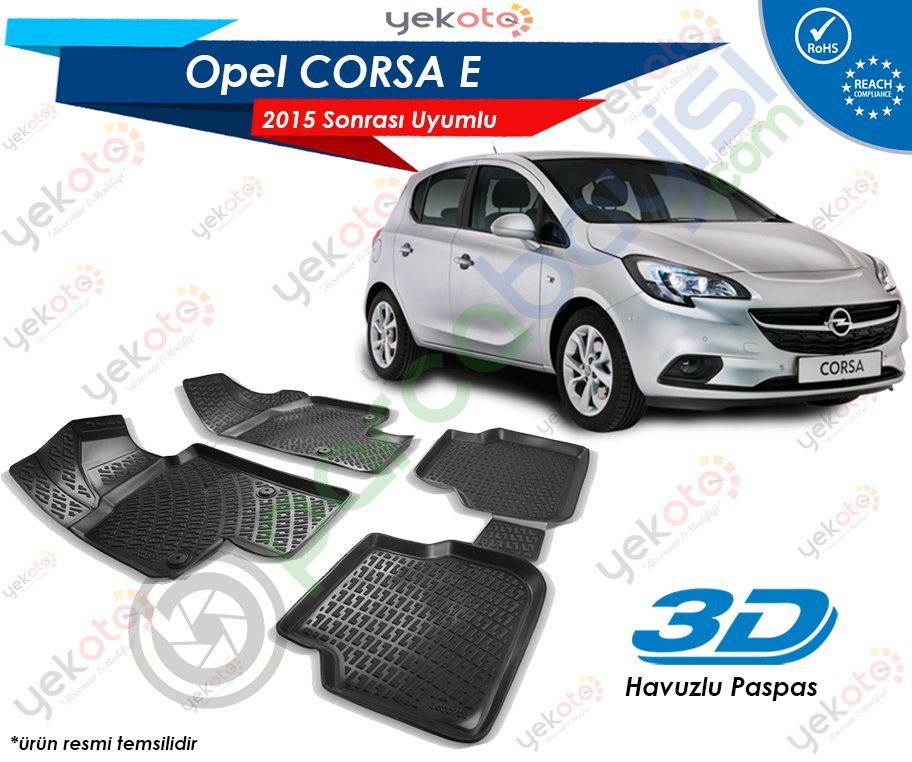 Opel Corsa E 2015 Sonrası Uyumlu Araca Özel 3D Havuzlu Paspas Siyah