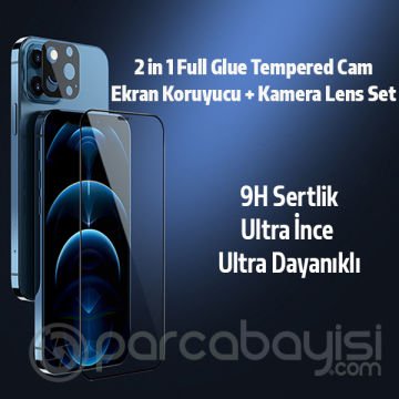 İPhone 12 Pro 2İN1 Full Glue Tempered Cam Ekran Koruyucu +Kamera Lens Set