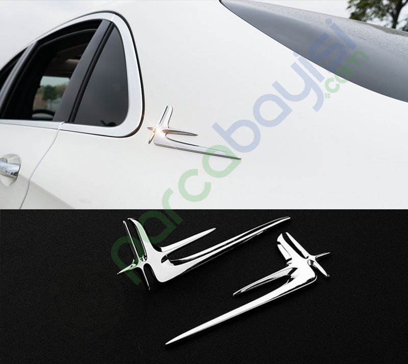Mercedes Çamurluk Üstü Ve Yan 3D Amblem Krom Logo Sticker 2 Li Set