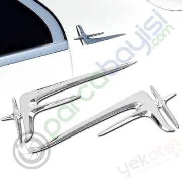 Mercedes Çamurluk Üstü Ve Yan 3D Amblem Krom Logo Sticker 2 Li Set