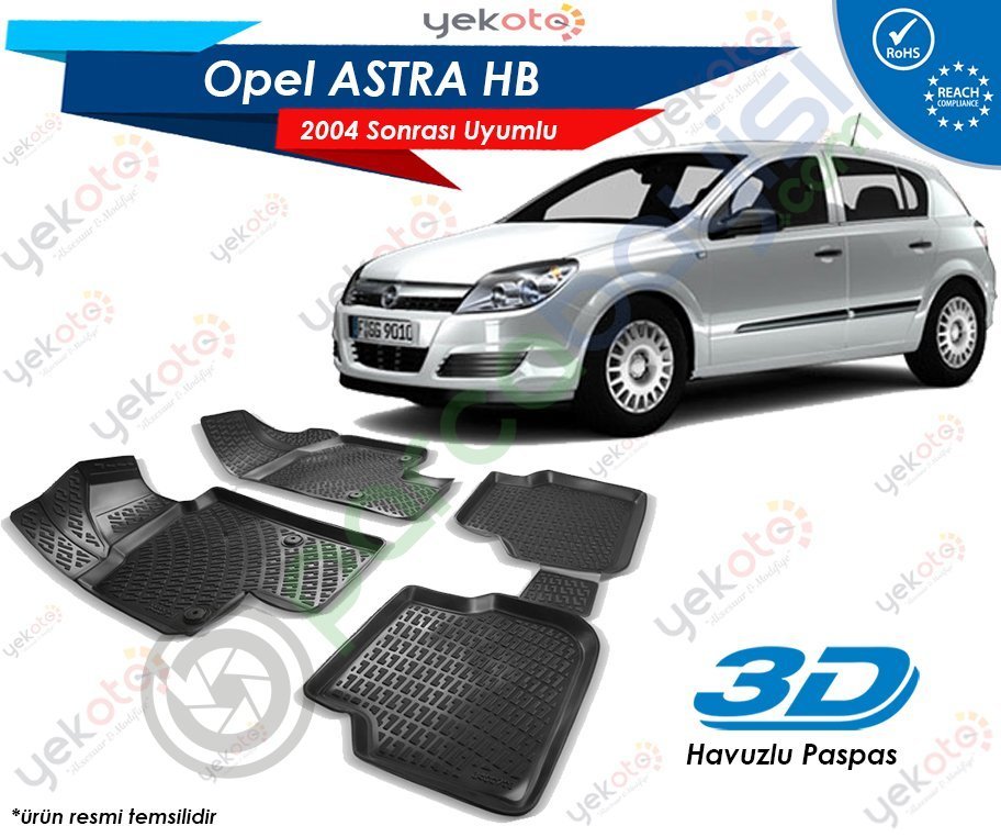 Opel Astra Hb 2004 Sonrası Uyumlu Araca Özel 3D Havuzlu Paspas Siyah