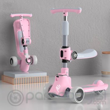 Ally Ayarlanabilir Yükseklik 3 Tekerlekli Çocuk Scooterı Katlanabilir Kaykay Işıklı muzikli