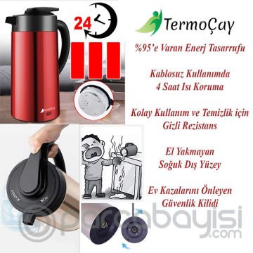 EZERE Termoçay Termos Özellikli Su Isıtıcı Kettle Çay Makinesi