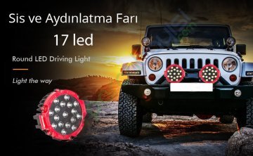 Yuvarlak 17 Led Sis Farı Spot Işığı Off Road Kamyonet Arazi Aracı Tekne Jeep Aydınlatma Barı 51W Kırmızı Çerçeveli