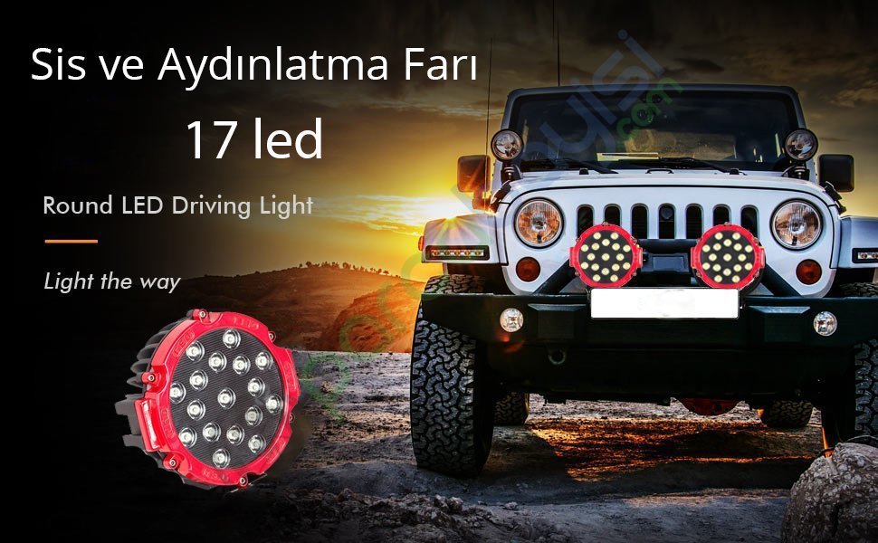 Yuvarlak 17 Led Sis Farı Spot Işığı Off Road Kamyonet Arazi Aracı Tekne Jeep Aydınlatma Barı 51W Kırmızı Çerçeveli
