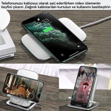 Baseus Rib Horizontal and Vertical 15W Kablosuz Wireless Şarj& Stand