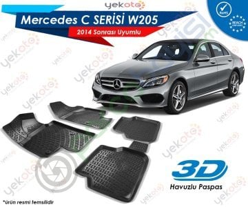 Mercedes W205 2014 Uyumlu Araca Özel 3D Havuzlu Paspas Siyah
