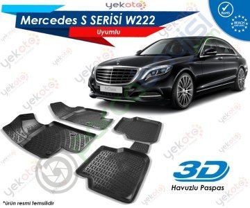 Mercedes S W222 Uyumlu Araca Özel 3D Havuzlu Paspas Siyah