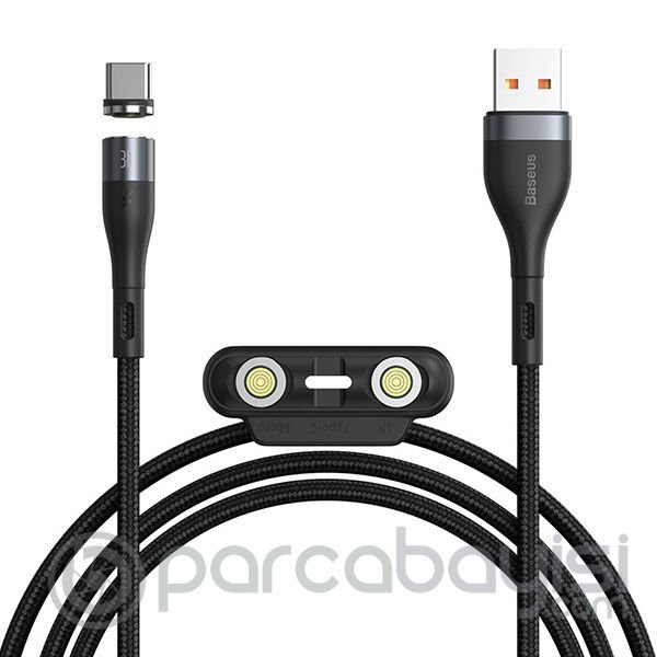 Baseus Safe Fast 3A Hızlı Şarj Mıknatıslı Usb Şarj Kablosu 3 Başlık（iPhone+Type-C+Micro）1m