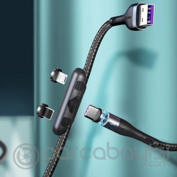 Baseus Safe Fast 3A Hızlı Şarj Mıknatıslı Usb Şarj Kablosu 3 Başlık（iPhone+Type-C+Micro）1m