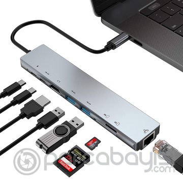 Ally 8 Port Usb 8in1 3.0 Type-C Hdmi 3XUSB+2 PD) RJ45 Hub Adaptör Çoklayıcı TF SD Kart