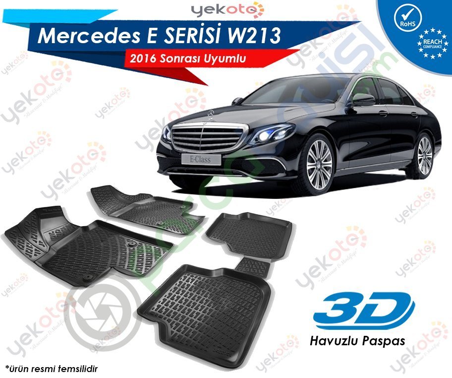 Mercedes E W213 2016 Sonrası Uyumlu Araca Özel 3D Havuzlu Paspas Siyah